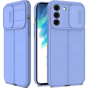 Samsung Galaxy S21 Fe Kılıf Kamera Sürgülü Deri Dokulu Mat Silikon Mor