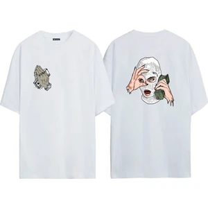 The Wert Ünisex Mask Baskılı Beyaz Oversize Tshirt