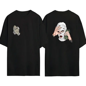 The Wert Ünisex Mask Baskılı Siyah Oversize Tshirt