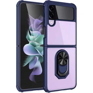 Samsung Galaxy Z Flip 3 Tam Korumalı Yüzüklü Renkli Kenarlı Manyetik Mola Kılıf