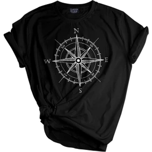 Genius Store Erkek Tişört Baskılı Outdoor T-Shirt-Pusula Siyah