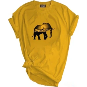 Genius Store Erkek Tişört Baskılı Outdoor T-Shirt-Fil Sarı