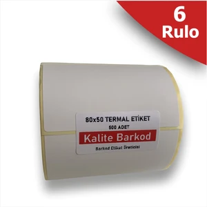 80X50 Termal Etiket | 6 Rulo Barkod Etiketi