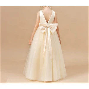 Nsmkidslife Inci Detaylı Ekru Kız Çocuk Balo Doğum Günü Mezuniyet Parti Abiye Elbise