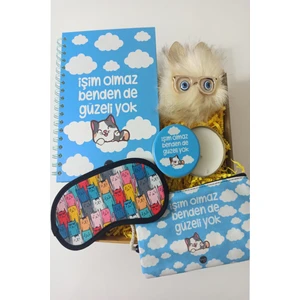 Işim Olmaz Benden De Güzeli Yok Defter, Kokulu Mum, Göz Bandı,kedi Anahtarlık, Kalemlik Hediye Seti