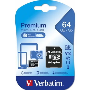 Verbatim 64GB MicroSDXC Hafıza Kartı Class 10 Yüksek Okuma Hızı ile Uyumlu Cihazlar