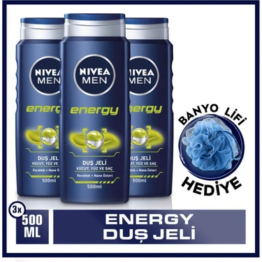 Nıvea Men Energy Duş Jeli,vücut,yüz ve Saç Şampuanı 3X500ML+ Banyo