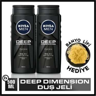 Nivea Men Deep Dimension Duş Jeli, Vücut,yüz ve Saç Şampuanı 2X500ML + Banyo