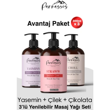 Parnassos Çilek + Yasemin Özü + Çikolata Aroma Duyusal  Aromaterapi Masaj Yağları Seti