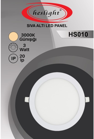 Heslight HS.010/3 3W Sıva Altı Yuvarlak Spot LED Panel 3000K Günışığı Drıver Hediye