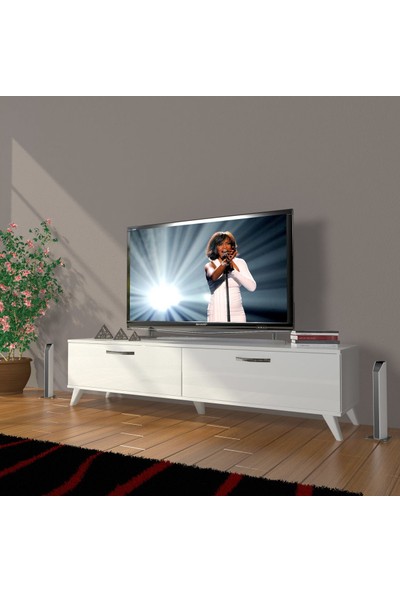 Decoraktiv Eko 140 Mdf Std Retro Tv Ünitesi Tv Sehpası - Parlak Beyaz