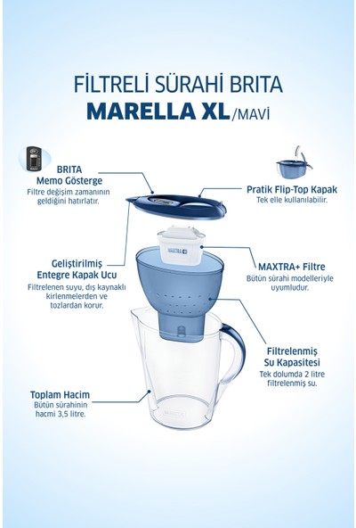 BRITA Marella XL Filtreli Su Arıtmalı Sürahi-Mavi