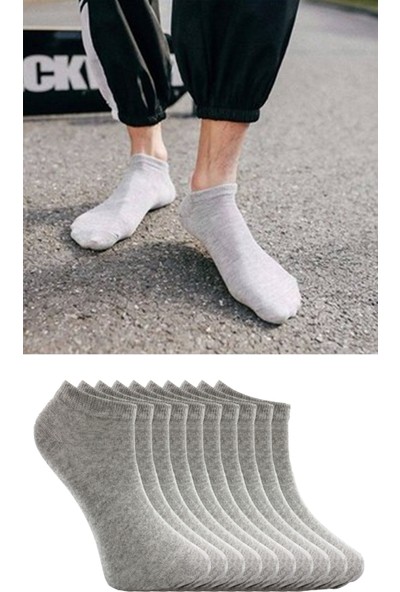 Soft Erkek Gri Renk Pamuklu 10 Lu Patik Çorap
