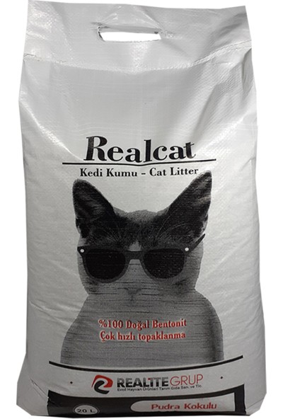 Real Cat Pudra Kokulu Topaklaşan Bentonit Kedi Kumu 20 L