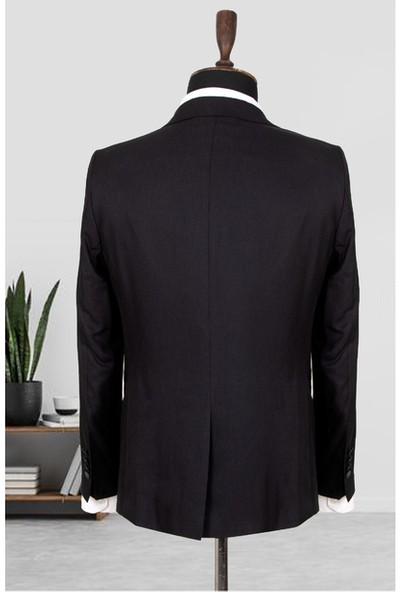Deepsea Siyah Erkek Yeni Sezon Slim Fit Tek Düğmeli Poliviscon Blazer Ceket 2002222 48