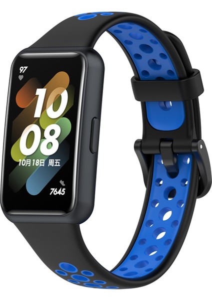 Huawei Band 7/7 Nfc Black+Mavi Için Nefes Alabaş Silikon Saat Band( Yurt Dışından )
