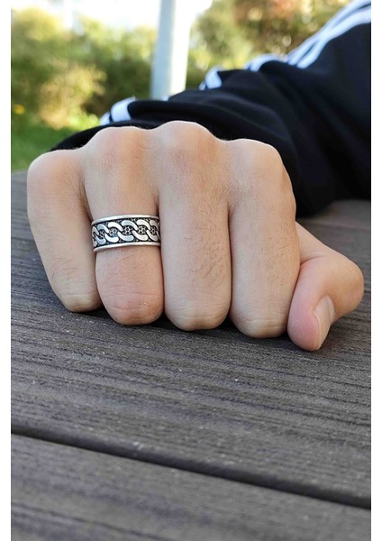 Gümüş Zincir Model Ayarlanabilir Unisex Yüzük