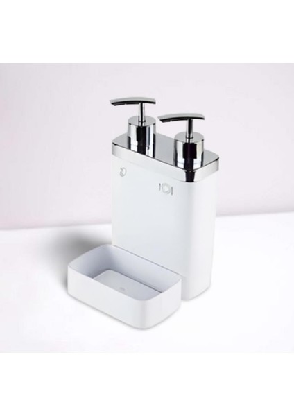 Viya Beyaz Sıvı Sabunluk ve Süngerlik Plastik Paslanmaz Çelik Suya Dayanıklı Tasarım
