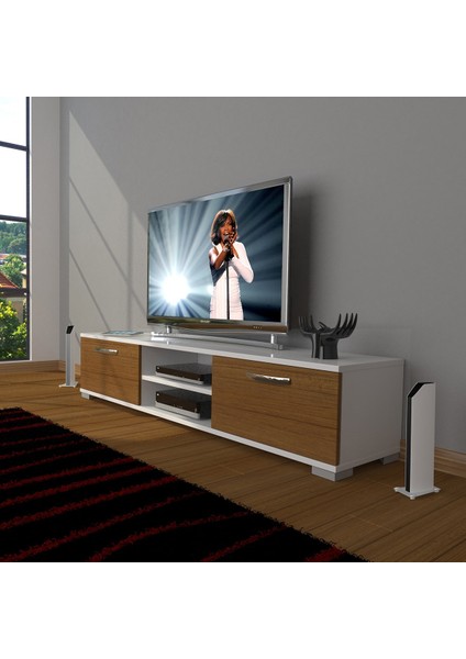 Eko 140 Mdf DVD Tv Ünitesi Tv Sehpası - Beyaz - Ceviz