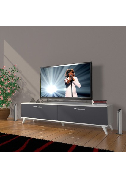 Eko 140 Mdf Std Retro Tv Ünitesi Tv Sehpası - Beyaz - Antrasit