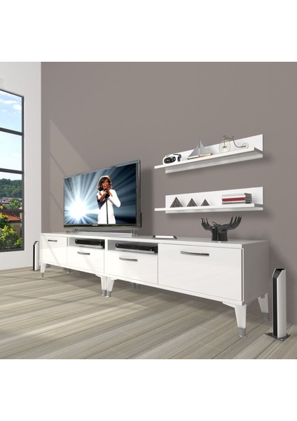 Eko 220R Mdf Silver Tv Ünitesi Tv Sehpası - Parlak Beyaz