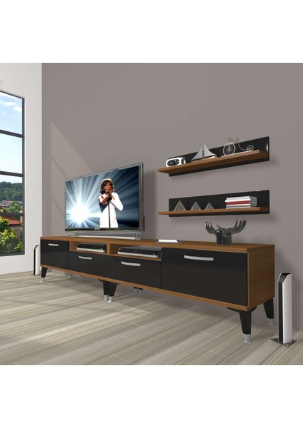Eko 220R Mdf Silver Tv Ünitesi Tv Sehpası - Ceviz - Siyah