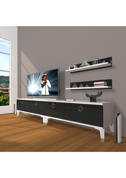 Eko 220T Mdf Gold Tv Ünitesi Tv Sehpası - Beyaz - Siyah