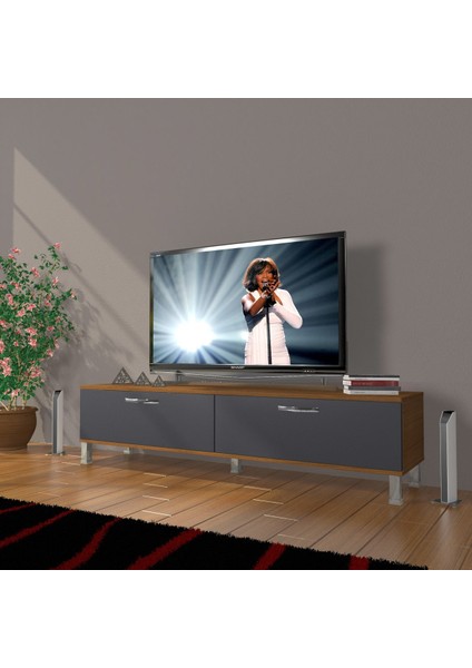 Eko 140 Mdf Std Krom Ayaklı Tv Ünitesi Tv Sehpası - Ceviz - Antrasit