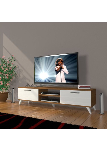 Eko 140 Slm DVD Retro Tv Ünitesi Tv Sehpası - Ceviz - Beyaz