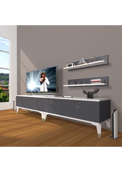 Eko 200T Mdf Gold Tv Ünitesi Tv Sehpası - Beyaz - Antrasit