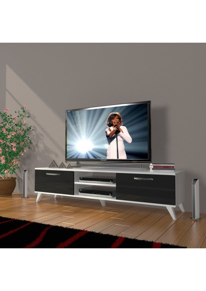 Eko 140 Slm DVD Retro Tv Ünitesi Tv Sehpası - Beyaz - Siyah