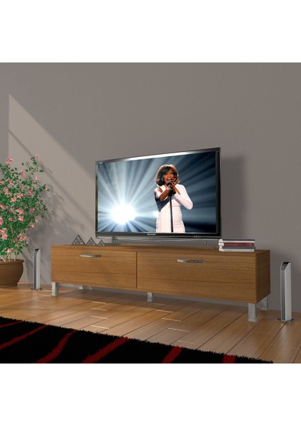 Eko 140 Mdf Std Krom Ayaklı Tv Ünitesi Tv Sehpası - Naturel Ceviz