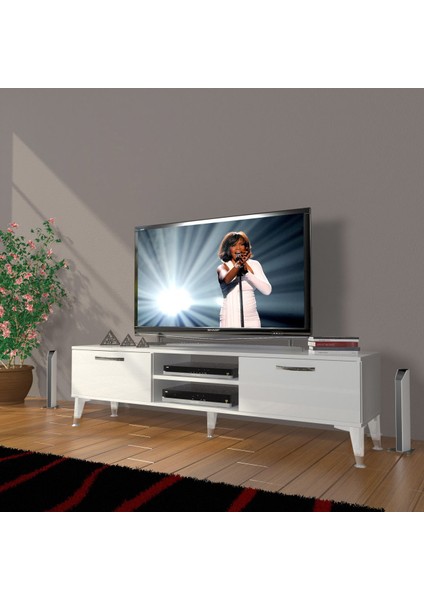 Eko 140 Mdf DVD Silver Tv Ünitesi Tv Sehpası - Parlak Beyaz