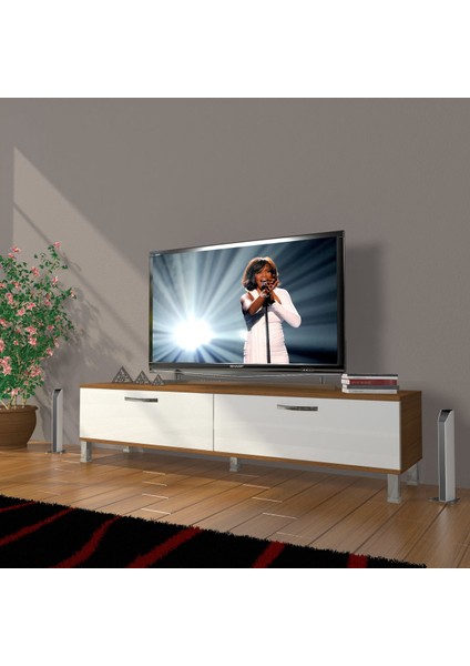 Eko 140 Slm Std Krom Ayaklı Tv Ünitesi Tv Sehpası - Ceviz - Beyaz