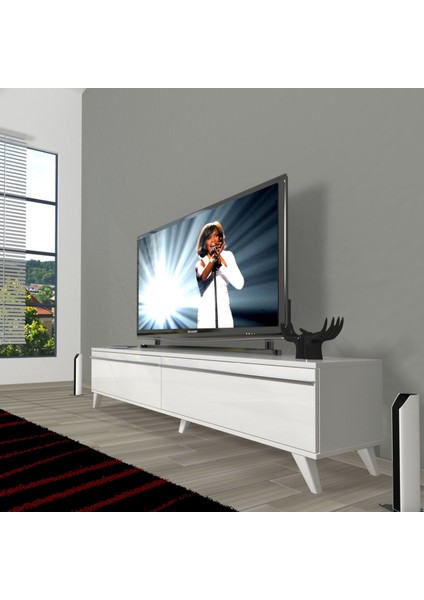 Eko 140T Mdf Retro Tv Ünitesi Tv Sehpası - Parlak Beyaz