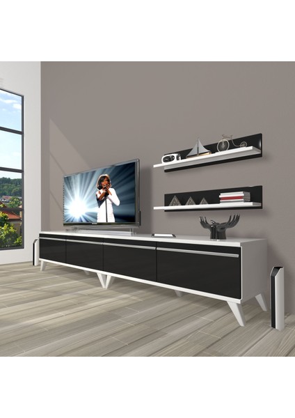 Eko 220T Mdf Retro Tv Ünitesi Tv Sehpası - Beyaz - Siyah