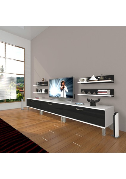 Eko 270R Slm Krom Ayaklı Tv Ünitesi Tv Sehpası - Beyaz - Siyah