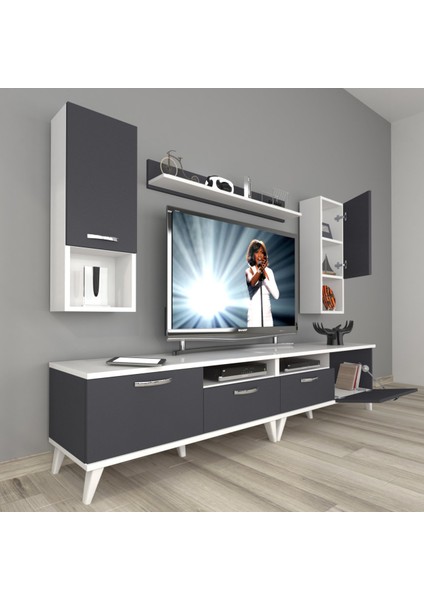 Eko 5200DA Mdf Retro Tv Ünitesi Tv Sehpası - Beyaz - Antrasit