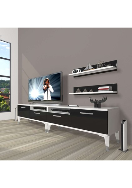 Eko 200R Slm Silver Tv Ünitesi Tv Sehpası - Beyaz - Siyah
