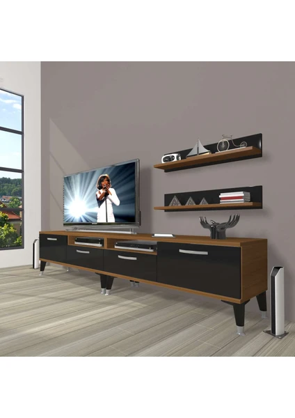 Eko 200R Mdf Silver Tv Ünitesi Tv Sehpası - Ceviz - Siyah