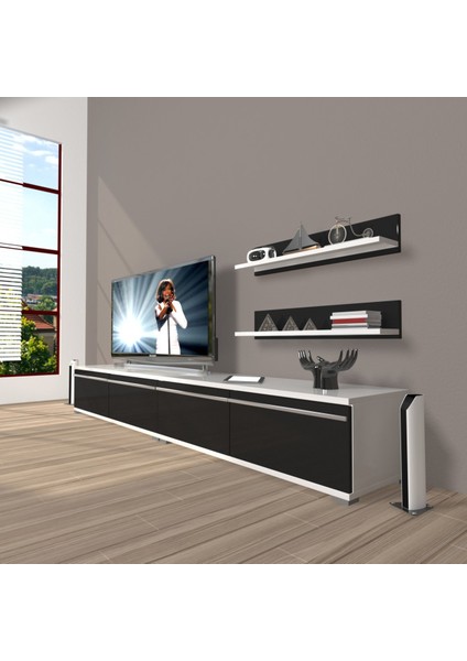 Eko 200T Mdf Tv Ünitesi Tv Sehpası - Beyaz - Siyah