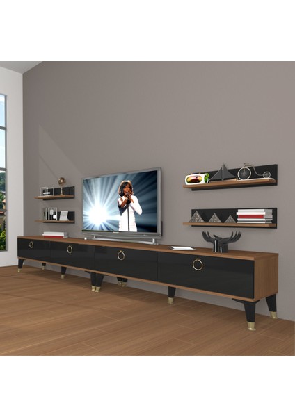 Eko 360R Mdf Gold Tv Ünitesi Tv Sehpası - Ceviz - Siyah