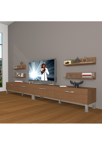 Eko 360R Slm Krom Ayaklı Tv Ünitesi Tv Sehpası - Naturel Ceviz