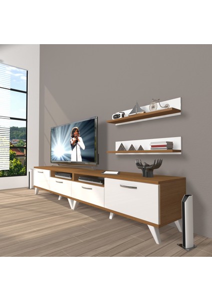 Eko 200R Slm Retro Tv Ünitesi Tv Sehpası - Ceviz - Beyaz