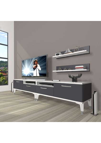 Eko 200R Mdf Silver Tv Ünitesi Tv Sehpası - Beyaz - Antrasit