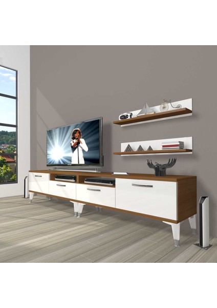 Eko 200R Mdf Silver Tv Ünitesi Tv Sehpası - Ceviz - Beyaz