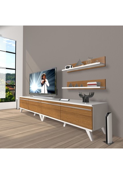 Eko 200T Mdf Retro Tv Ünitesi Tv Sehpası - Beyaz - Ceviz