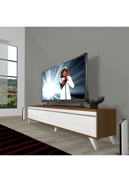 Eko 140T Mdf Retro Tv Ünitesi Tv Sehpası - Ceviz - Beyaz