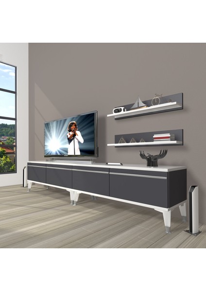 Eko 200T Mdf Silver Tv Ünitesi Tv Sehpası - Beyaz - Antrasit