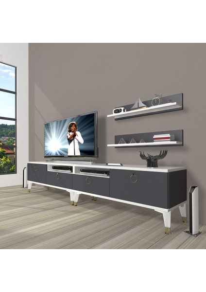 Eko 200R Mdf Gold Tv Ünitesi Tv Sehpası - Beyaz - Antrasit